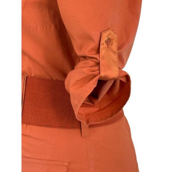 Vintage Y2K Bebe Rust Orange Belted Mini Shirt Dress w/Pockets & Satin Trim S - Picture 10 of 16